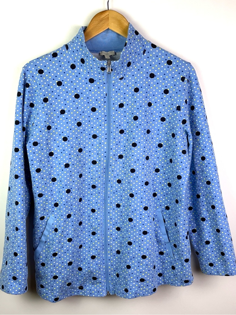T by Talbots Light Blue Polka Dot Zip Front Jacket size X